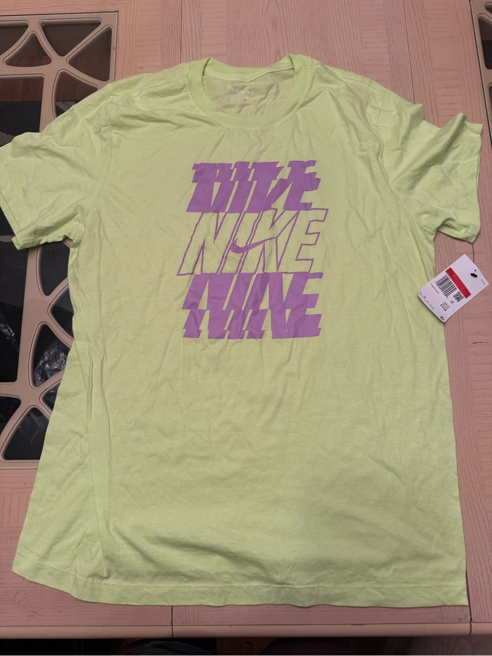 Nike Men’s Lime Green Short-Sleeve Tee with Purple Graphic